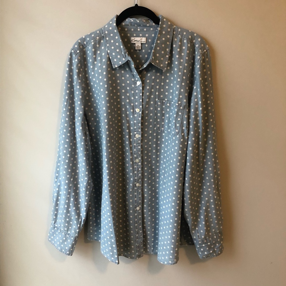 Kim Rogers polkadot shirt